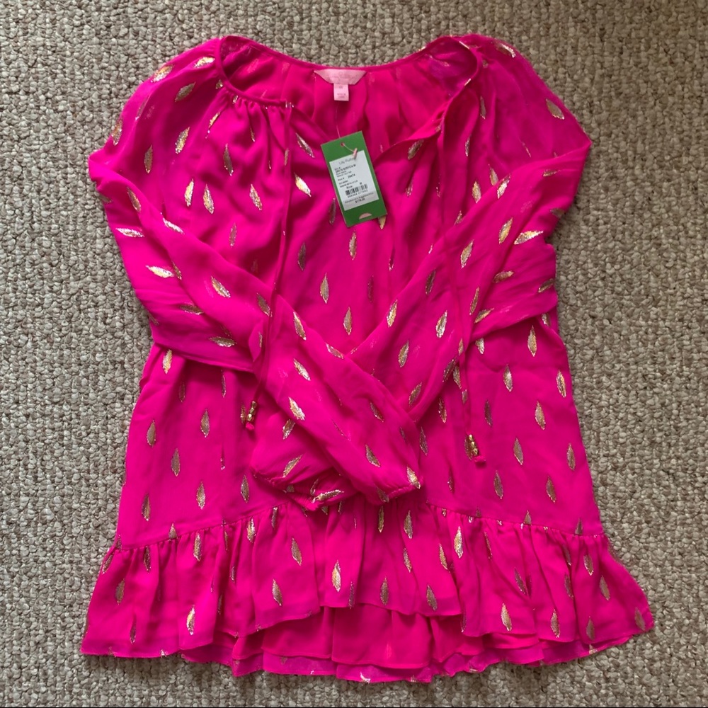 NWT Lilly Pulitzer Tensley Silk Hot Pink Top!
